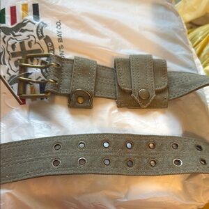 Khaki Belt with Pouch and Metal Buckle size small 37”